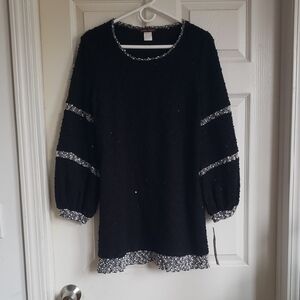 Vintage Design Today's Chic Black and Silver Long Sweater Sequins